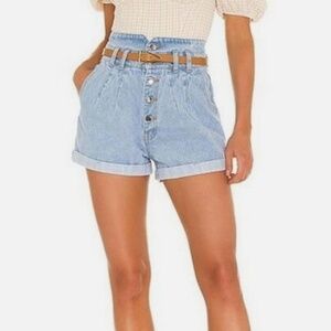 ASTR The Label Light Wash Ultra High Waist Button Fly Retro Cuffed Mom Shorts